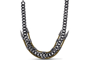 Gunmetal Spike & Leather Necklace By Passiana