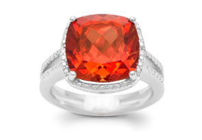 5 Carat Cushion Cut Created Padparadscha Sapphire & Diamond Ring,  In Sterling Silver By SuperJeweler