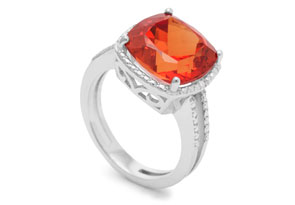 5 Carat Cushion Cut Created Padparadscha Sapphire & Diamond Ring,  In Sterling Silver By SuperJeweler