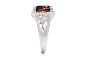 5 1/3 Carat Cushion Cut Halo Style Smoky Quartz Ring In Sterling Silver By SuperJeweler