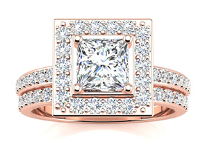2 Carat Princess Cut Halo Diamond Bridal Engagement Ring Set In 14k Rose Gold (7 G) (I-J, I1-I2 Clarity Enhanced) By SuperJeweler