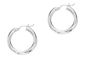 14K White Gold (0.90 G) Polish Finished 15mm Hoop Earrings W/ Hinge W/ Notched Closure By SuperJeweler