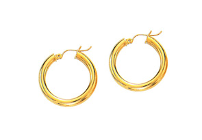14K Yellow Gold (1.18 G) Polish Finished 20mm Hoop Earrings W/ Hinge W/ Notched Closure By SuperJeweler