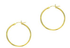 14K Yellow Gold (1.15 G) Polish Finished 25mm Hoop Earrings W/ Hinge W/ Notched Closure By SuperJeweler