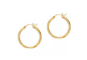 14K Yellow Gold (1.10 G) Polish Finished 25mm Hoop Earrings W/ Hinge W/ Notched Closure By SuperJeweler