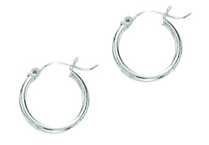 14K White Gold (1.15 G) Polish Finished 25mm Hoop Earrings W/ Hinge W/ Notched Closure By SuperJeweler
