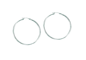 14K White Gold (1.30 G) Polish Finished 30mm Hoop Earrings W/ Hinge W/ Notched Closure By SuperJeweler