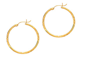 14K Yellow Gold (2.62 G) Polish Finished 45mm Diamond Cut Hoop Earrings W/ Hinge W/ Notched Closure By SuperJeweler