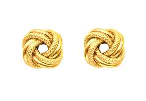 14K Yellow Gold (1.70 G) Polish Finished 9mm Textured Love Knot Stud Earrings W/ Friction Backs By SuperJeweler