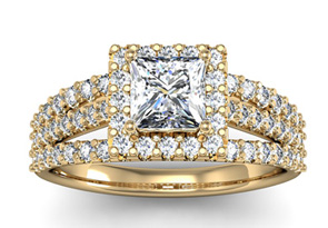 1.5 Carat Elegant Princess Cut Halo Diamond Engagement Ring In 14K Yellow Gold (5 G) (I-J, I1-I2 Clarity Enhanced) By SuperJeweler