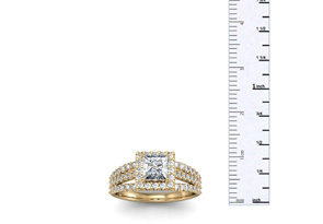 1.5 Carat Elegant Princess Cut Halo Diamond Engagement Ring In 14K Yellow Gold (5 G) (I-J, I1-I2 Clarity Enhanced) By SuperJeweler