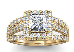 2 Carat Elegant Princess Cut Halo Diamond Engagement Ring In 14K Yellow Gold (5 G) (I-J, I1-I2 Clarity Enhanced) By SuperJeweler
