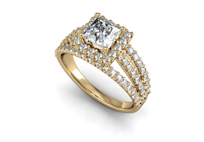 2 Carat Elegant Princess Cut Halo Diamond Engagement Ring In 14K Yellow Gold (5 G) (I-J, I1-I2 Clarity Enhanced) By SuperJeweler