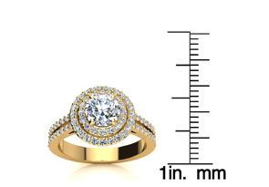 1.5 Carat Double Halo Round Diamond Engagement Ring In 14K Yellow Gold (5.7 G) (I-J, I1-I2 Clarity Enhanced) By SuperJeweler