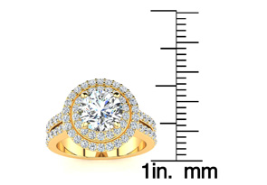 2.5 Carat Double Halo Round Diamond Engagement Ring In 14K Yellow Gold (8.5 G) (I-J, I1-I2 Clarity Enhanced) By SuperJeweler