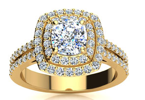 2 Carat Double Halo Cushion Cut Diamond Engagement Ring In 14K Yellow Gold (6 G) (I-J, I1-I2 Clarity Enhanced) By SuperJeweler