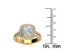 2 Carat Double Halo Cushion Cut Diamond Engagement Ring In 14K Yellow Gold (6 G) (I-J, I1-I2 Clarity Enhanced) By SuperJeweler