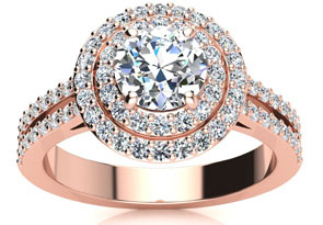 1.5 Carat Double Halo Round Diamond Engagement Ring In 14K Rose Gold (5.7 G) (I-J, I1-I2 Clarity Enhanced) By SuperJeweler