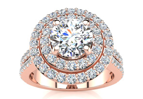 2 Carat Double Halo Round Diamond Engagement Ring In 14K Rose Gold (6 G) (I-J, I1-I2 Clarity Enhanced) By SuperJeweler