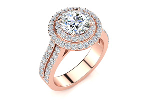 2.5 Carat Double Halo Round Diamond Engagement Ring 14K Rose Gold (8.5 G) (I-J, I1-I2 Clarity Enhanced) By SuperJeweler