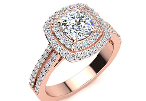 2 Carat Double Halo Cushion Cut Diamond Engagement Ring In 14K Rose Gold (6 G) (I-J, I1-I2 Clarity Enhanced) By SuperJeweler