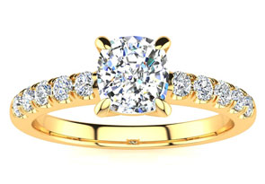 1 1/3 Carat Traditional Diamond Engagement Ring W/ 1 Carat Center Cushion Cut Solitaire In 14K Gold (4.5 G) (I-J, I1-I2 Clarity Enhanced) By
