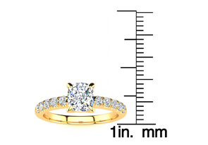 1 1/3 Carat Traditional Diamond Engagement Ring W/ 1 Carat Center Cushion Cut Solitaire In 14K Gold (4.5 G) (I-J, I1-I2 Clarity Enhanced) By