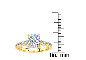 1 3/4 Carat Traditional Diamond Engagement Ring W/ 1.5 Carat Center Cushion Cut Solitaire In 14K Gold (4.5 G) (I-J, I1-I2 Clarity Enhanced) By