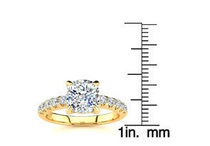 2 1/3 Carat Traditional Diamond Engagement Ring W/ 2 Carat Center Cushion Cut Solitaire In 14K Gold (4.5 G) (I-J, I1-I2 Clarity Enhanced) By