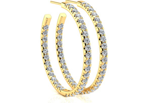 14K Yellow Gold (9.40 G) 3 Carat Diamond Three Quarter Hoop Earrings (H-I, SI2-I1) By SuperJeweler