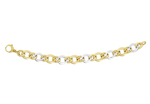 14K Yellow & White Gold (7.30 G) 12.5mm 7.5 Inch Large White Twisted Oval Link Fancy Chain Bracelet By SuperJeweler