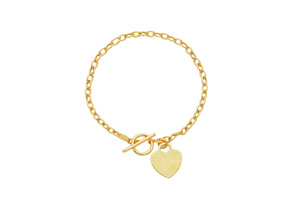 14K Yellow Gold (3.40 G) 7.5 Inch Shiny Oval Link Chain Bracelet W/ Heart By SuperJeweler