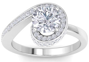 Modern Asymmetrical Round Brilliant 2 Carat Diamond Engagement Ring In 14K White Gold (5.8 G) (I-J, I1-I2 Clarity Enhanced) By SuperJeweler