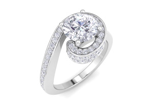 Modern Asymmetrical Round Brilliant 2 Carat Diamond Engagement Ring In 14K White Gold (5.8 G) (I-J, I1-I2 Clarity Enhanced) By SuperJeweler