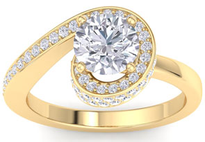 Modern Asymmetrical Round Brilliant 2 Carat Diamond Engagement Ring In 14K Yellow Gold (5.8 G) (I-J, I1-I2 Clarity Enhanced) By SuperJeweler