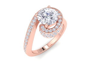 Modern Asymmetrical Round Brilliant 2 Carat Diamond Engagement Ring In 14K Rose Gold (5.8 G) (I-J, I1-I2 Clarity Enhanced) By SuperJeweler