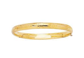 14K Yellow Gold (3.60 G) 5.5mm 5.50 Inch Children's Shiny Diamond Cut Florentine Bangle Bracelet By SuperJeweler