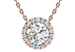 1 1/5 Carat Halo Diamond Necklace In 14K Rose Gold (2.50 G), H/I, 18 Inch Chain By SuperJeweler
