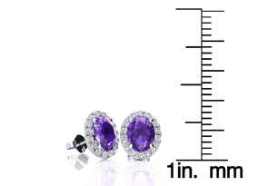 1 Carat Oval Shape Amethyst & Halo Diamond Stud Earrings In 14K White Gold, I/J By SuperJeweler