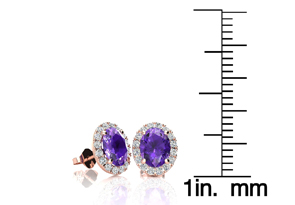 1 Carat Oval Shape Amethyst & Halo Diamond Stud Earrings In 14K Rose Gold, I/J By SuperJeweler