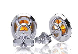 1 Carat Oval Shape Citrine & Halo Diamond Stud Earrings In 14K White Gold, I/J By SuperJeweler