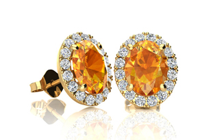 1 Carat Oval Shape Citrine & Halo Diamond Stud Earrings In 14K Yellow Gold, I/J By SuperJeweler