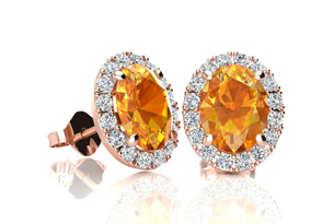 1 Carat Oval Shape Citrine & Halo Diamond Stud Earrings In 14K Rose Gold, I/J By SuperJeweler