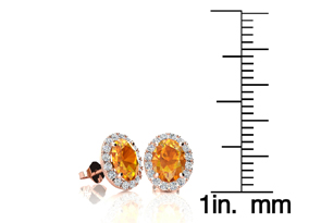1 Carat Oval Shape Citrine & Halo Diamond Stud Earrings In 14K Rose Gold, I/J By SuperJeweler