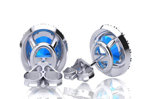 1.25 Carat Oval Shape Blue Topaz & Halo Diamond Stud Earrings In 14K White Gold, I/J By SuperJeweler