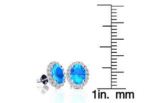 1.25 Carat Oval Shape Blue Topaz & Halo Diamond Stud Earrings In 14K White Gold, I/J By SuperJeweler