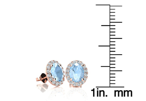 1 Carat Oval Shape Aquamarine & Halo Diamond Stud Earrings In 14K Rose Gold, I/J By SuperJeweler