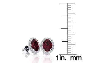 1.25 Carat Oval Shape Garnet & Halo Diamond Stud Earrings In 14K White Gold, I/J By SuperJeweler