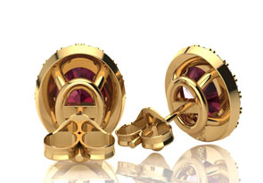 1.25 Carat Oval Shape Garnet & Halo Diamond Stud Earrings In 14K Yellow Gold, I/J By SuperJeweler