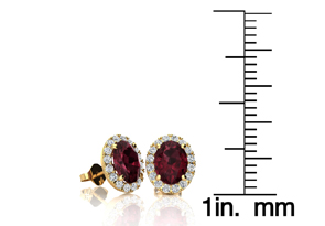 1.25 Carat Oval Shape Garnet & Halo Diamond Stud Earrings In 14K Yellow Gold, I/J By SuperJeweler